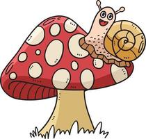 Snail on Mushroom Cartoon Colored Clipart vector