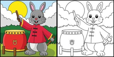 Rabbit Playing Drums Coloring Page Illustration vector