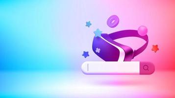 Searching via VR glasses in digital metaverse. Vector 3d banner with copy space