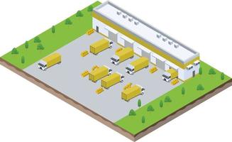 isometric scene of truck at warehouse logistic hall unloading process in Company business vector