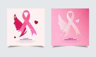 feliz colección de historias de diseño del día internacional del cáncer de mama. diseño del día del cáncer de mama con vector de cinta rosa.