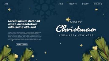 Merry Christmas Web Landing Page Pine Leaves vector