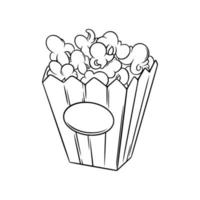 Popcorn basket sketch. Cinema pop corn in doodle style. Vector illustration
