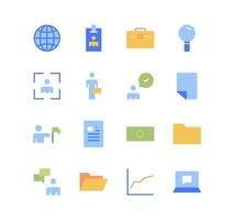 Set of business and finance icons, target, check, presentation, mail, magnifying glass and flat line variety vectors. vector