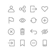 Set of interface and related icons, log in, log out, search, notification and linear variety vectors. vector