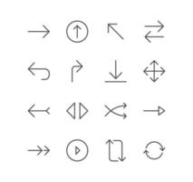 conjunto de iconos de flecha y navegación, tamaño, escala, disminución, edición, cambio de tamaño, línea, vista, reducción y vectores de variedad lineal.