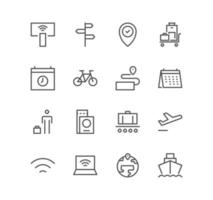 Set of travel and tourism icons, hotel, vacation, journey, transportation and linear variety vectors. vector