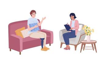 Disabled patient at psychotherapy semi flat color vector characters. Editable figures. Full body people on white. Medicine simple cartoon style illustrations for web graphic design and animation