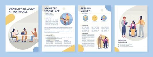 Disability inclusion at workplace flat vector brochure template. Booklet, leaflet printable flat color designs. Editable magazine page, reports kit with text space