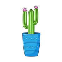 Vector cartoon cactus in pot. Indoor succulent plant with thorns. Cacti for home and interior. Colorful botanical doodle illustration isolated on white background.