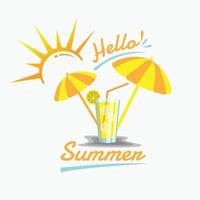 Hello summer Orange cocktail in glass logo design vector
