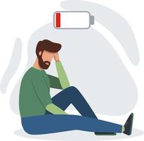 Tired burnout man sitting on the floor vector