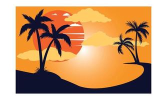 Island Natural Summer Sunset vector and Illustrations Design. Background with digital illustration of the natural landscape Creative Kids, and Summer Theme Vector Illustration.