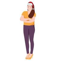 girl wearing christmas hat illustration vector