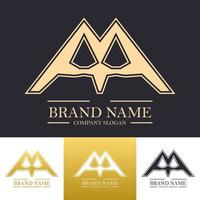 Simple luxury letter A or AA in golden color with twin mountains or cross concept vector