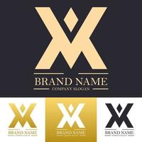 Simple abstract letter A X or V logo design with big shapes concept in gold color vector