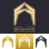 Abstract premium letter A or F logo design in golden color with 3d concept vector