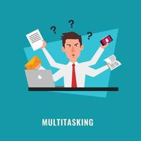 Multitasking businessman with many hands vector