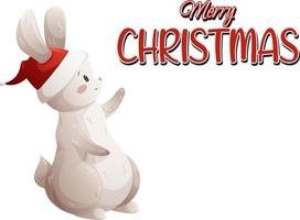 Cartoon rabbit, hare, symbol of 2023 with wish merry christmas on transparent background vector