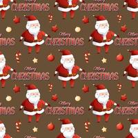 Christmas pattern with Santa Claus and merry Christmas wish on brown background vector