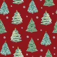 Christmas tree and snowflake on red background seamless pattern vector