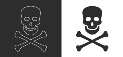 Danger Crossbones Skull Flat Stroke Vector Illustration For Caution Sign