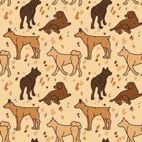 Pattern Drawing with different dogs in different poses. Graphic drawings of dogs with brown lines and spots, dots, strokes. Suitable for printing on paper and textiles. Gift wrapping, clothing vector