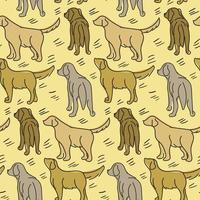 Pattern Drawing with different dogs in different poses. Graphic drawings of dogs with brown lines and spots. Suitable for printing on paper and textiles. Gift wrapping, clothing vector