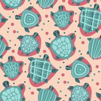 Background with sea turtles and texture on the shell. Children's illustration. Abstract marine illustration in children's style in blue and pink colors. Suitable for printing on textiles and paper. vector