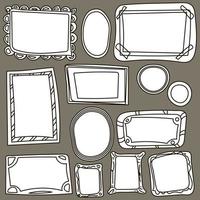 A set of frames without portraits. Doodle style. Black outline on a swamp background with white spots. Interior printing, frame in frame. Suitable for printing on textiles and paper. vector