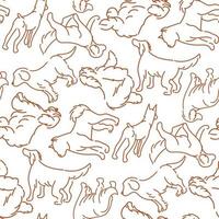 Pattern Drawing with dogs in different poses. Line graphics on a white background. Suitable for printing on paper and textiles. Gift wrapping, clothing. vector