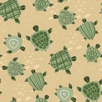 Background with sea turtles and texture on a green shell. Children's illustration. Marine illustration in children's style in green color scheme. Suitable for printing on textiles and paper. vector