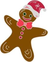 Vector doodle gingerbread cookie in a Santa hat. Isolated on white background