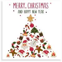 Christmas card square template with pattern firtree design on white background vector