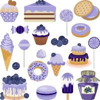 Set of digital elements with blueberry candies vector