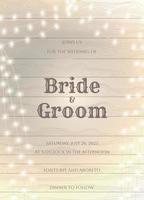 Wedding invitation light wood texture and string lights curtain rustic look vector