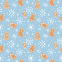 Winter seamless pattern with gingerbread and snowflakes on a blue background vector