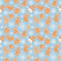 Winter seamless pattern with gingerbread and snowflakes on a blue background vector
