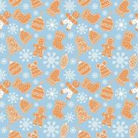 Winter seamless pattern with gingerbread and snowflakes on a blue background vector