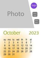 2023 wall calendar basic Design , hanging calendar .  Classic monthly calendar for 2023. Calendar in the style of minimalist square shape. The week starts on Sunday. vector