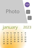 2023 wall calendar basic Design , hanging calendar .  Classic monthly calendar for 2023. Calendar in the style of minimalist square shape. The week starts on Sunday. vector