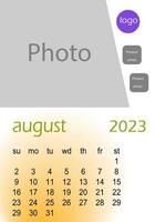 2023 wall calendar basic Design , hanging calendar .  Classic monthly calendar for 2023. Calendar in the style of minimalist square shape. The week starts on Sunday. vector