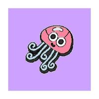 A pink pixel jellyfish with a cheerful smile and eyes. Vector illustration. Sea jellyfish.