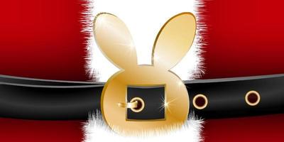 Close up red coat with fur and rabbit shape belt of Santa Claus. Christmas background. vector