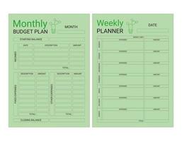 Monthly and weekly budget planner in A4 format with cactus vector