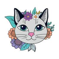 cute cat in the retro style of the 90s. a nostalgic hippie picture. vector