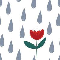 seamless, endless pattern of red flower and raindrops vector