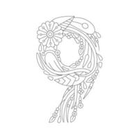 Number Coloring Pages with Floral Style vector