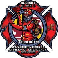 Fire fighter with red color holding bar vector