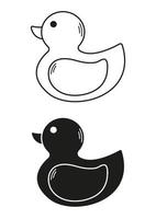 vector de diseño plano de icono de pato de juguete blanco y negro